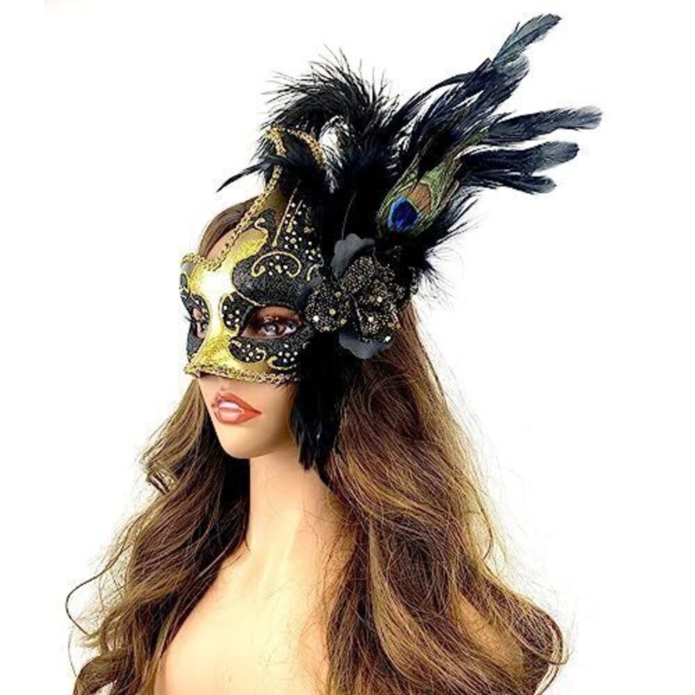 3543 ] Lady Girls Costume Venetian mask Feather Masquerade Mask Halloween